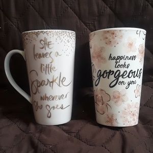 1 porcelain mug and 1 ceramic travel mug